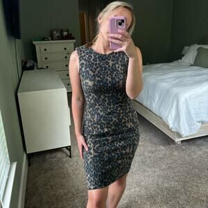 Tommy Hilfiger Faux Suede Leopard Print Sleeveless Dress Sz 2 Office Career